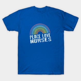 PEACE LOVE NURSES - RETRO RAINBOW T-Shirt